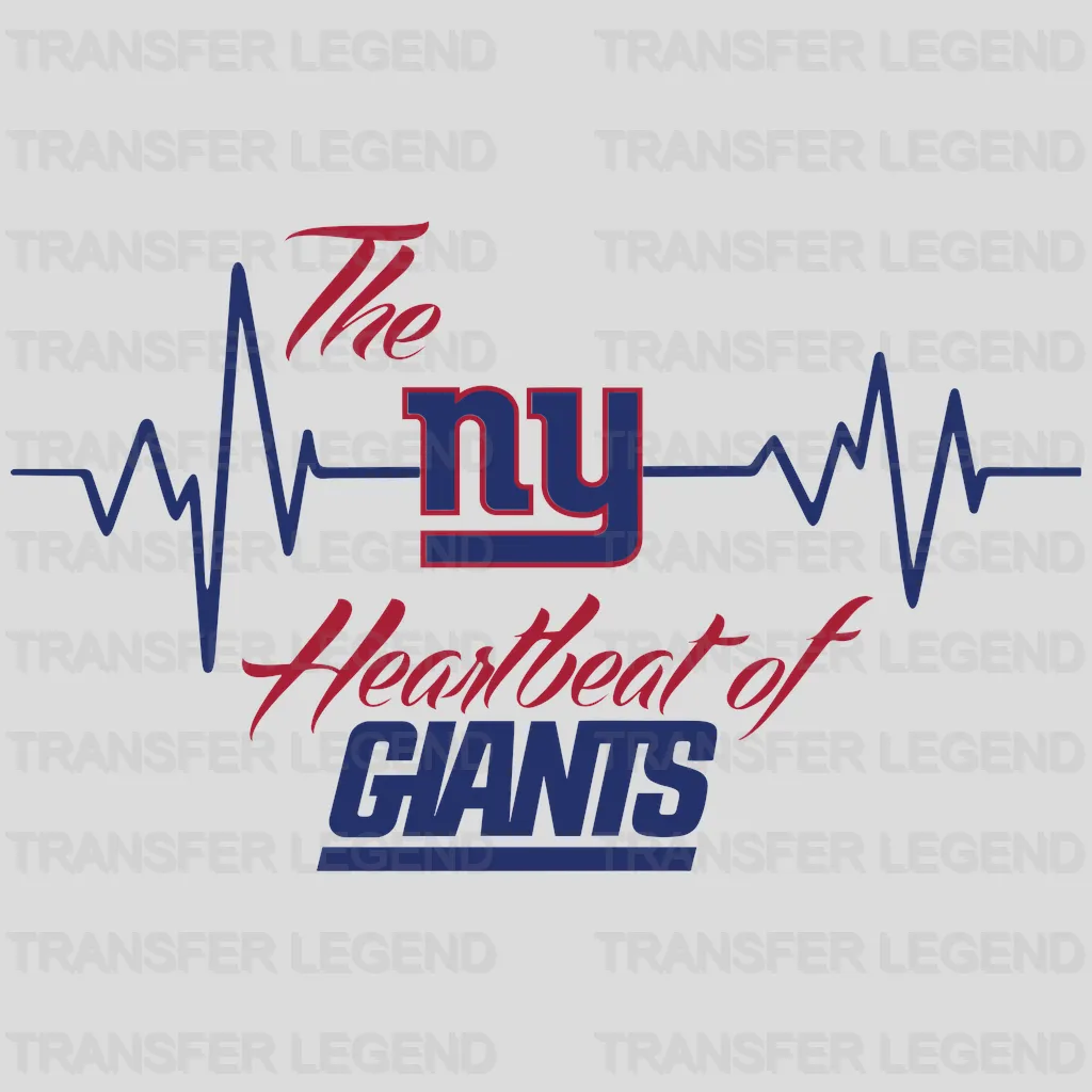 New York Giants heartbeat line with “NY” and skyline, NFL design - DTF Heat Transfer