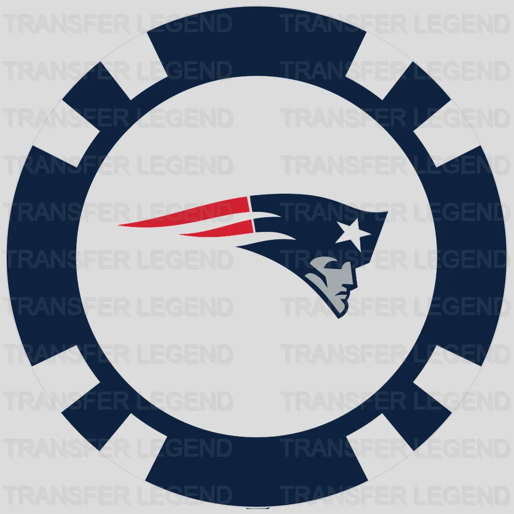 New England Patriots circular chip-style border with head logo, NFL design - DTF Heat Transfer