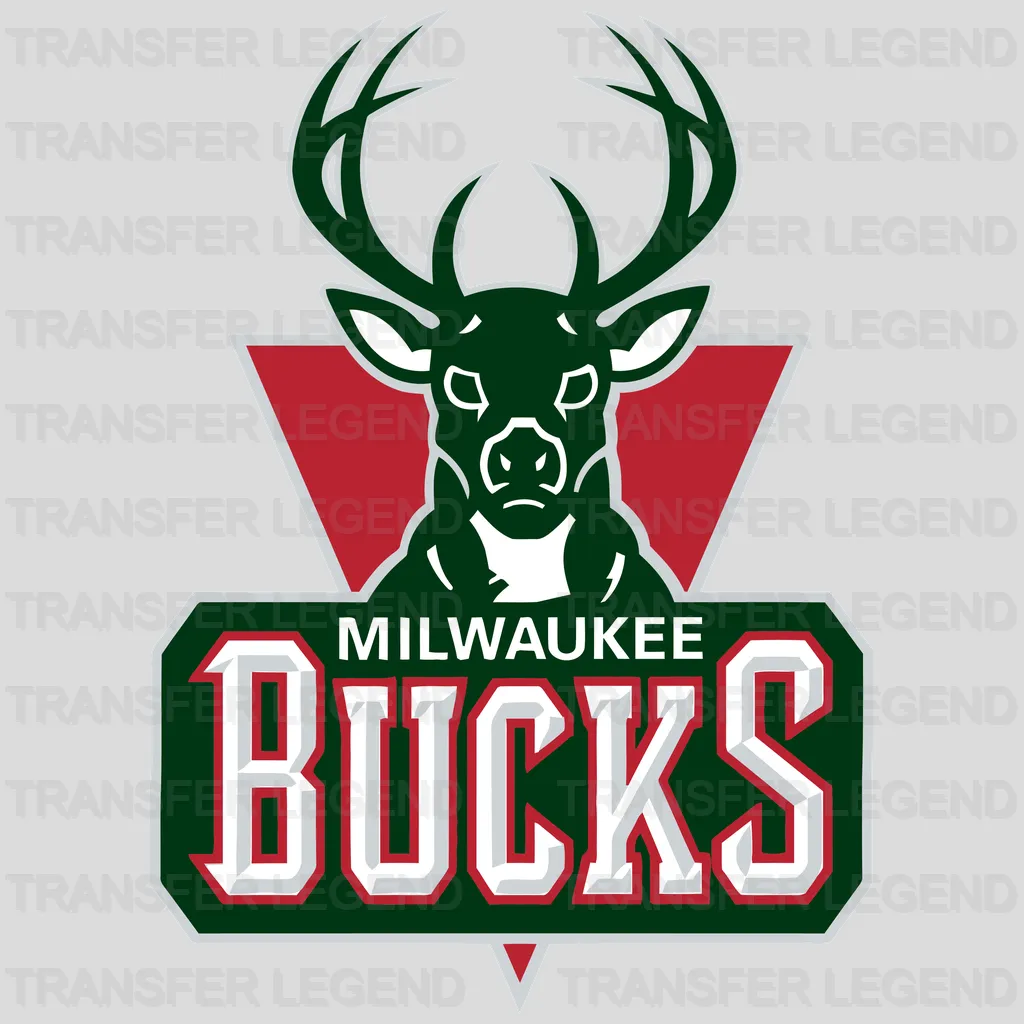 Milwaukee Bucks Vintage Deer Over Red Triangle Logo NBA Design - DTF Heat Transfer