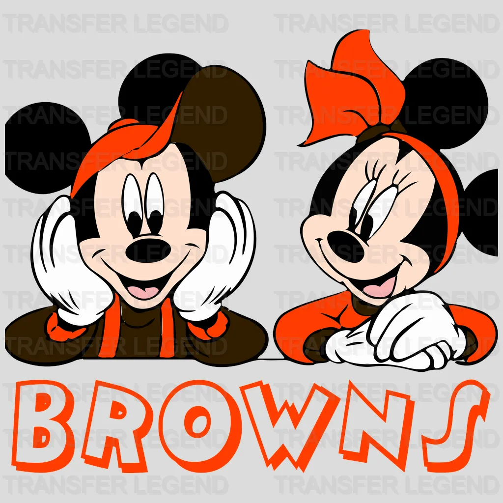 Cleveland Browns Mickey & Minnie Fan Couple Logo NFL Design - DTF Heat Transfer