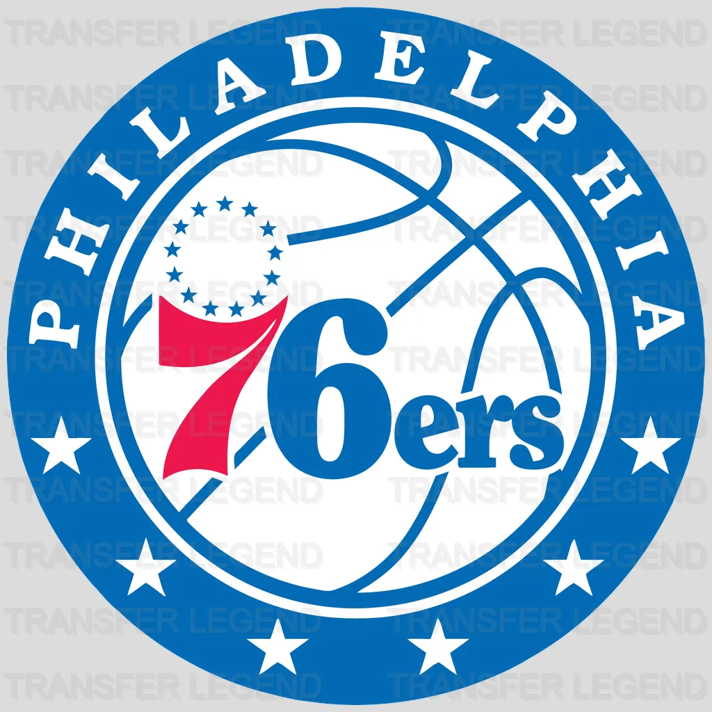 Philadelphia 76ers Circular “PHILADELPHIA” Text Badge NBA Design - DTF Heat Transfer
