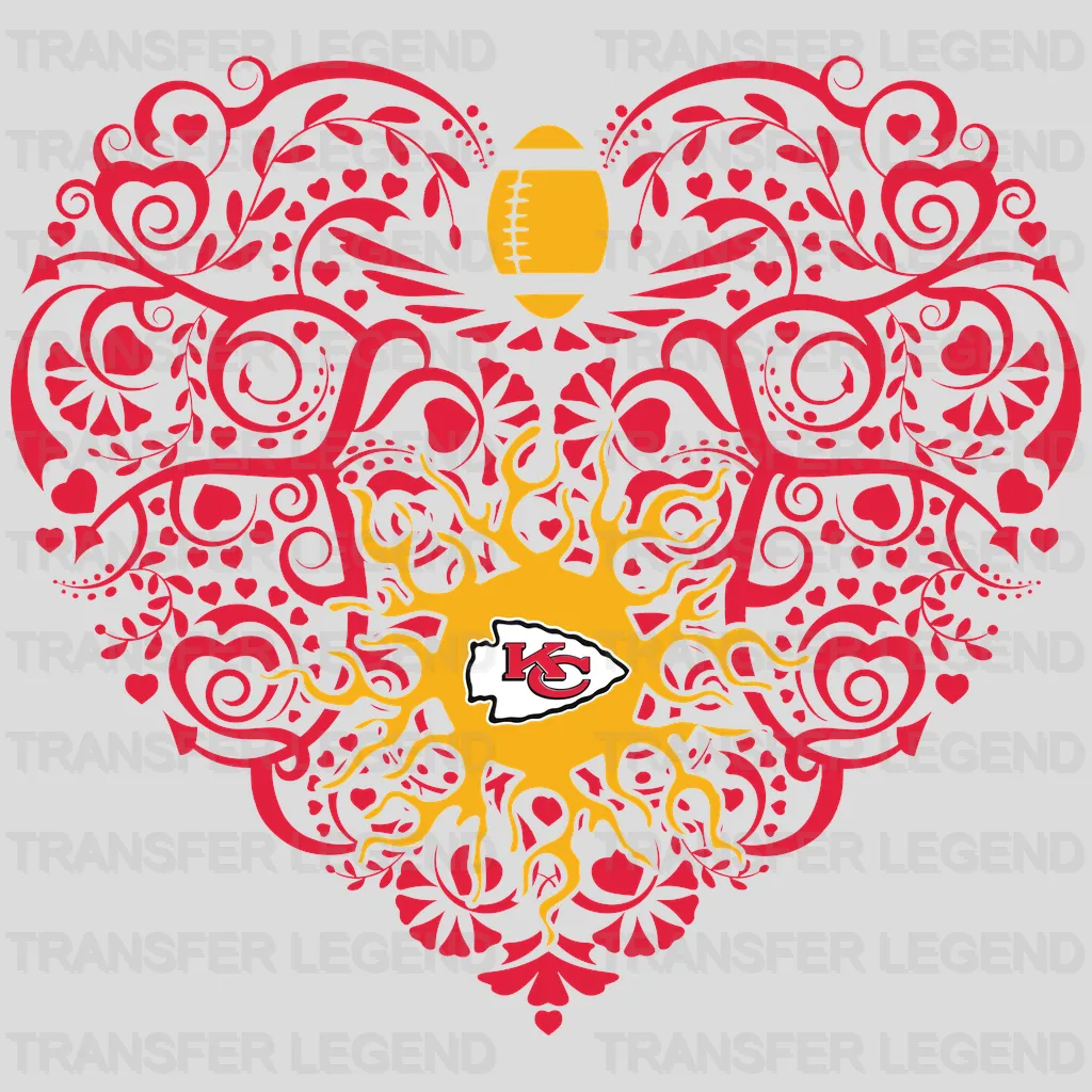 Kansas City Chiefs Heart Cluster Wordmark NFL Design - DTF Heat Transfer