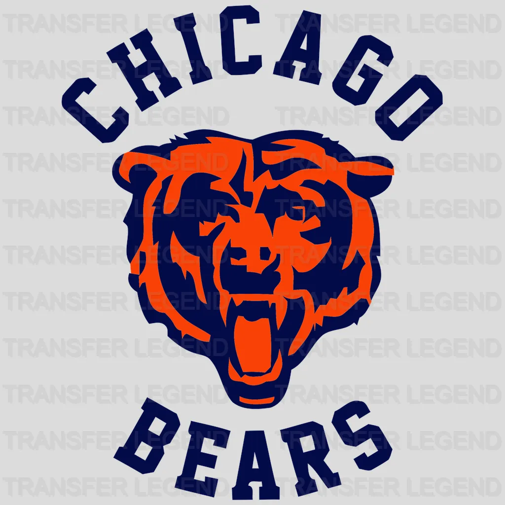 Chicago Bears Sketch Bear Head with Text NFL Design - DTF Heat Transfer