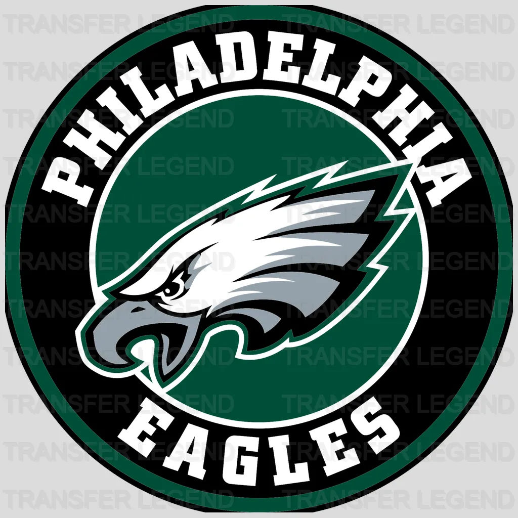 Philadelphia Eagles circular badge with script and eagle head, NFL design - DTF Heat Transfer
