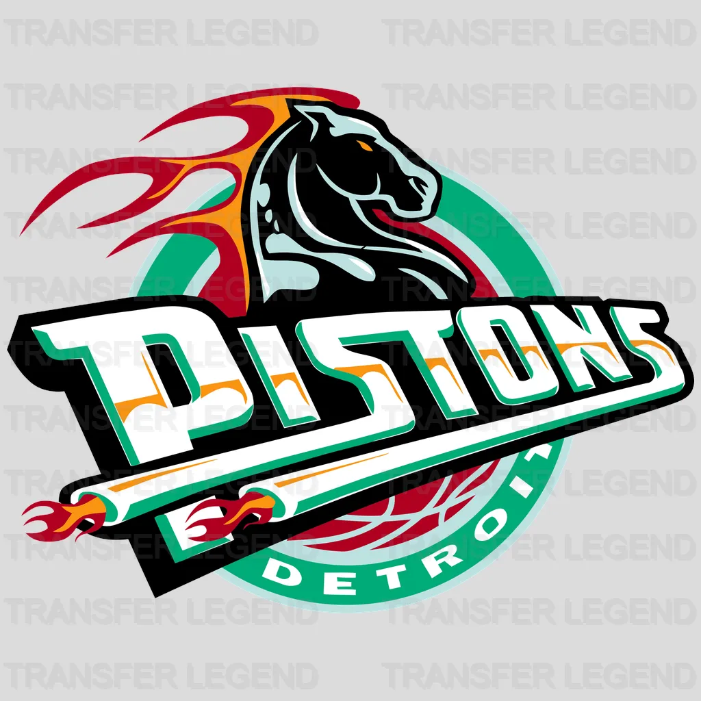 Detroit Pistons Teal Horse “Flaming Piston” Logo NBA Design - DTF Heat Transfer