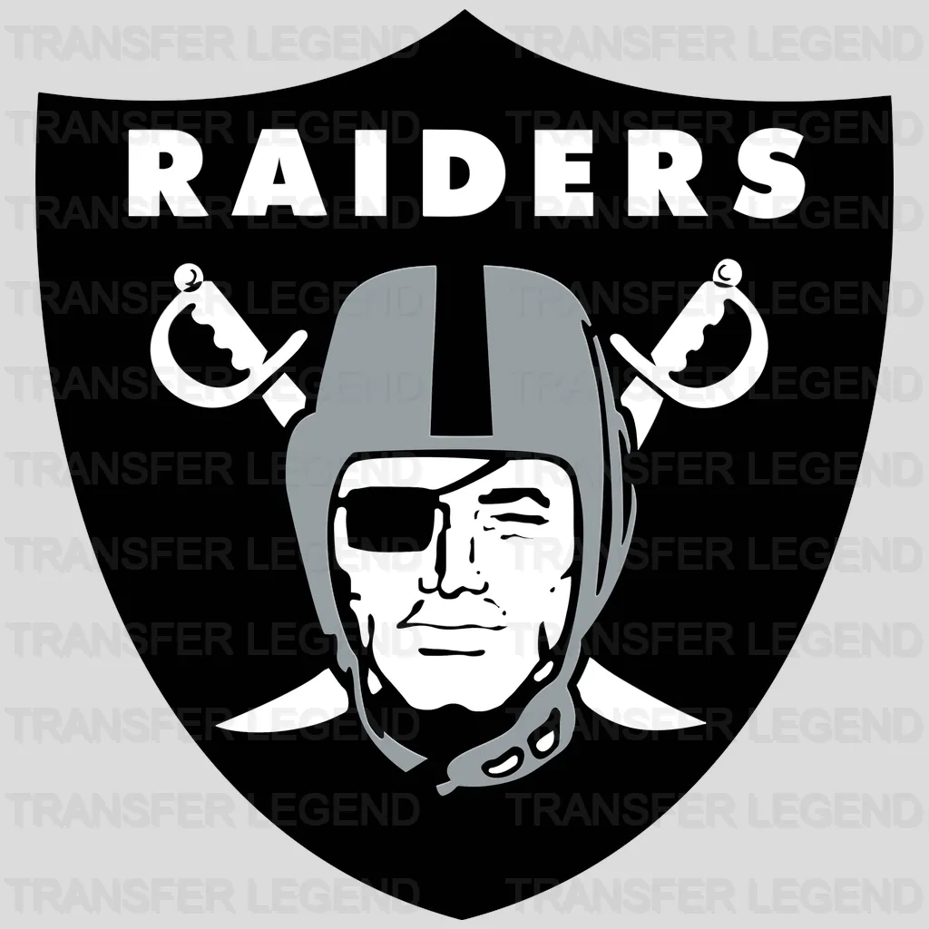 Las Vegas Raiders classic round crest with player profile and shield, NFL design - DTF Heat Transfer