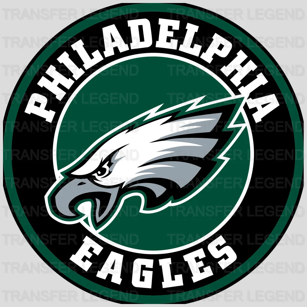 Philadelphia Eagles circular crest with script and flying eagle, NFL design - DTF Heat Transfer