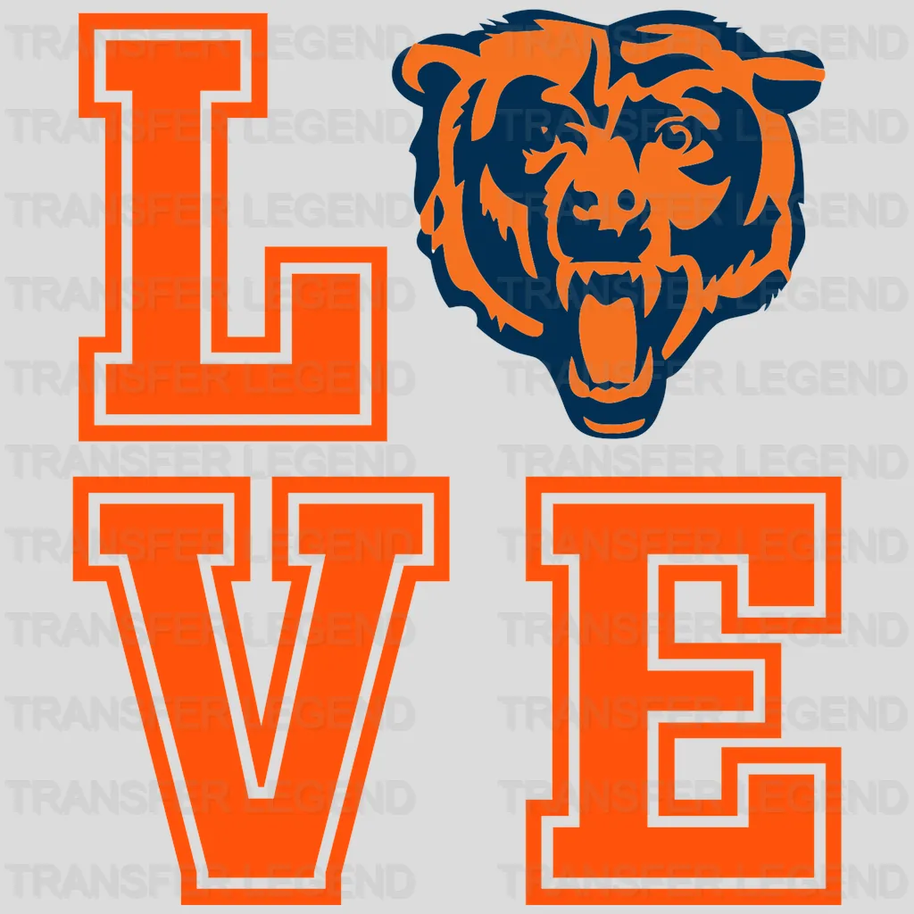 Chicago Bears “LOVE” Word Block with Bear Head NFL Design - DTF Heat Transfer