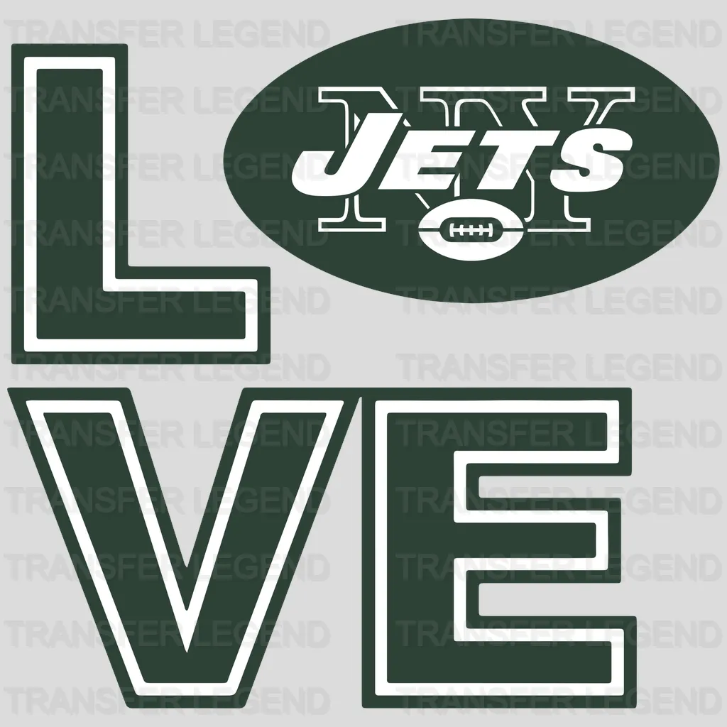 New York Jets LOVE Vertical Wordmark with Oval Badge NFL Design - DTF Heat Transfer