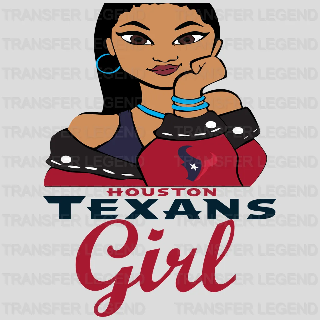 Houston Texans Girl Character Illustration with Logo NFL Design - DTF Heat Transfer