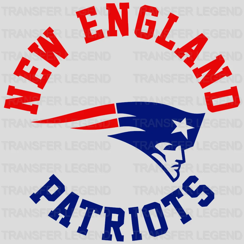 New England Patriots bold arch text with head profile, NFL design - DTF Heat Transfer