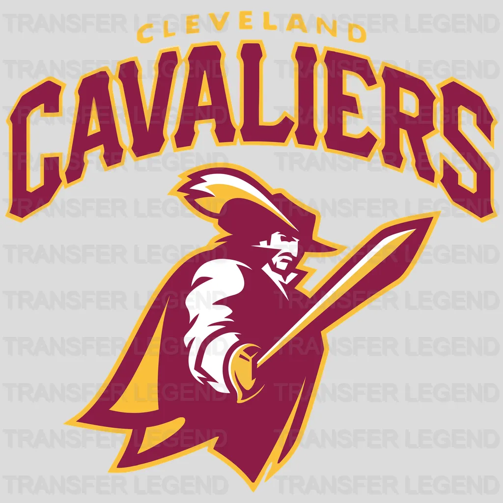 Cleveland Cavaliers Retro Cavalier Mascot & Arched Wordmark NBA Design - DTF Heat Transfer