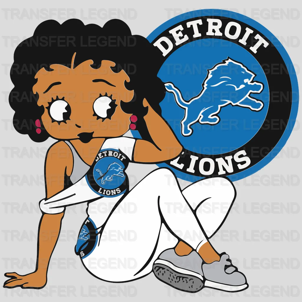 Detroit Lions Pin‑up Girl Sitting with Crest NFL Design - DTF Heat Transfer