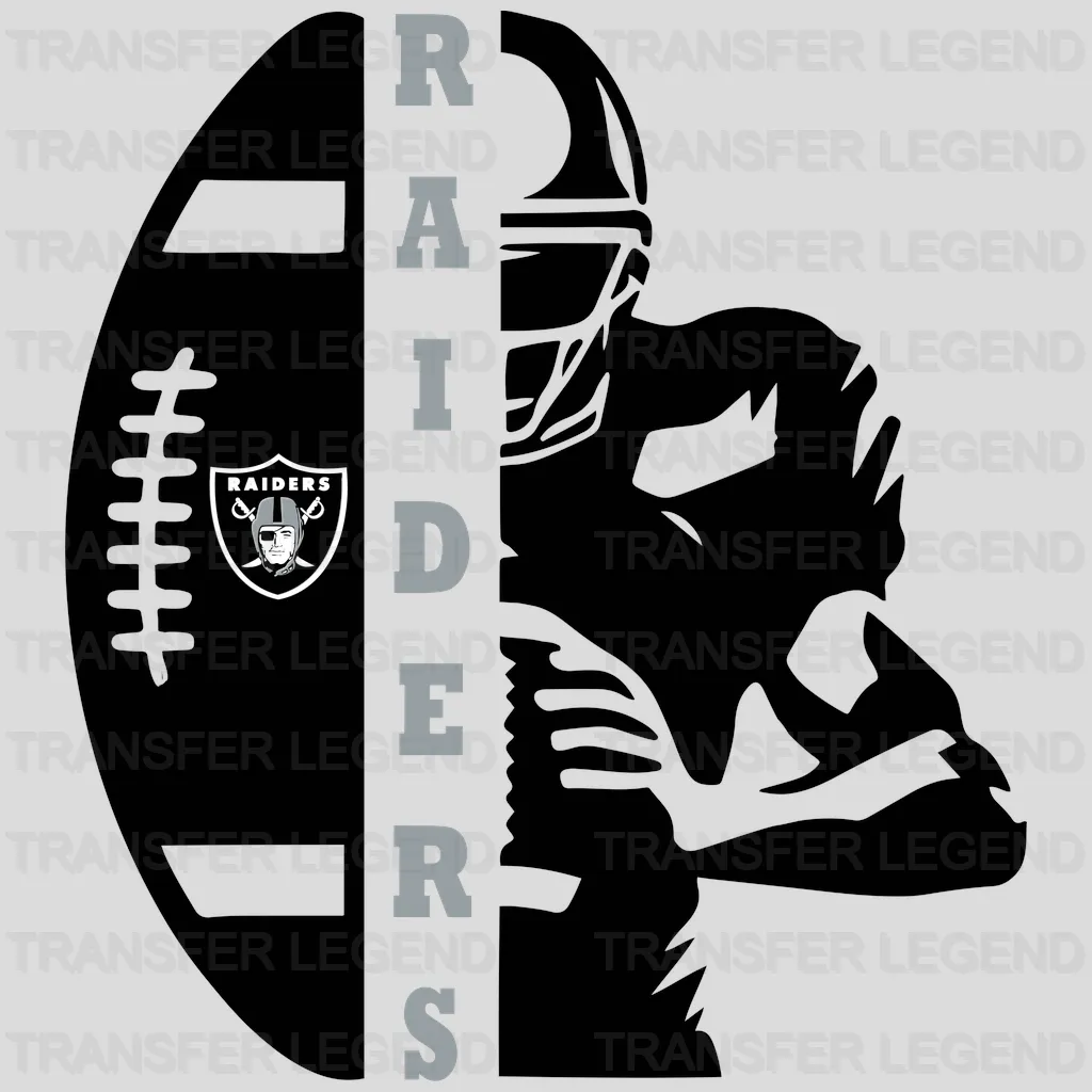 Las Vegas Raiders vertical football silhouette with player outline and text, NFL design - DTF Heat Transfer