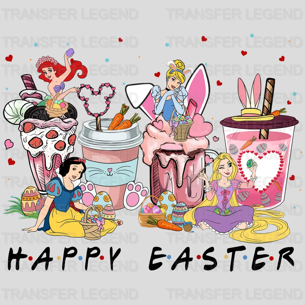 Princesses Coffee Cups Happy Easter Design- DTF heat transfer - transferlegend