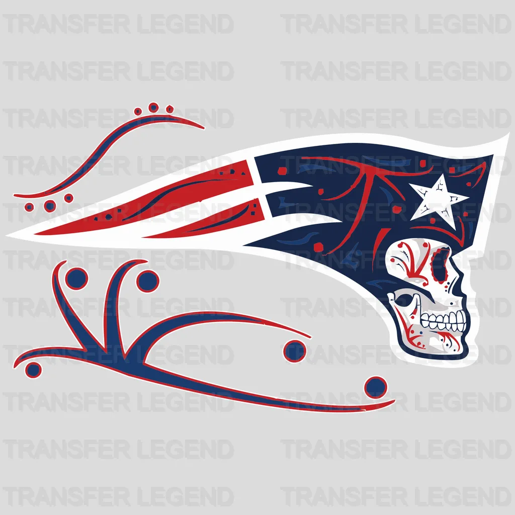 New England Patriots stylized swoosh arcs and stripes design, NFL design - DTF Heat Transfer