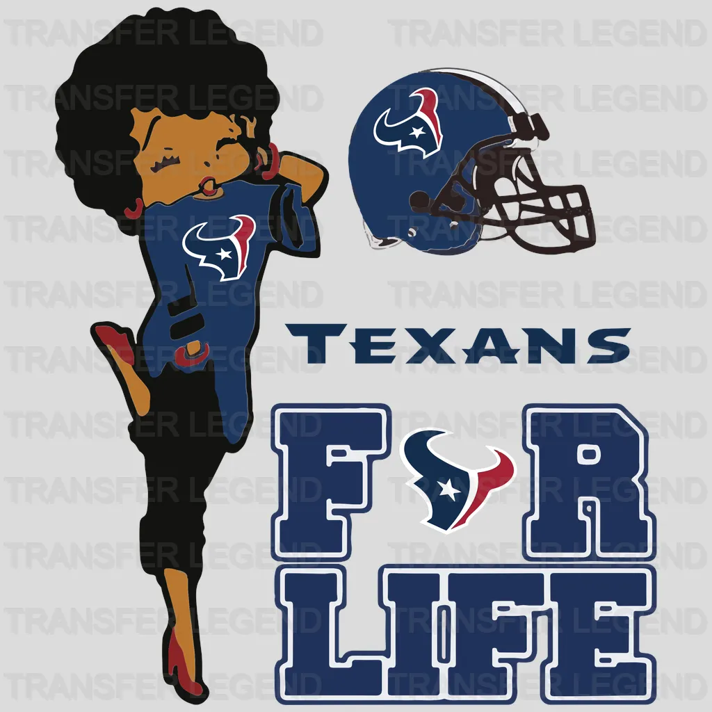 Houston Texans FOR LIFE Wordmark with Player Silhouette NFL Design - DTF Heat Transfer