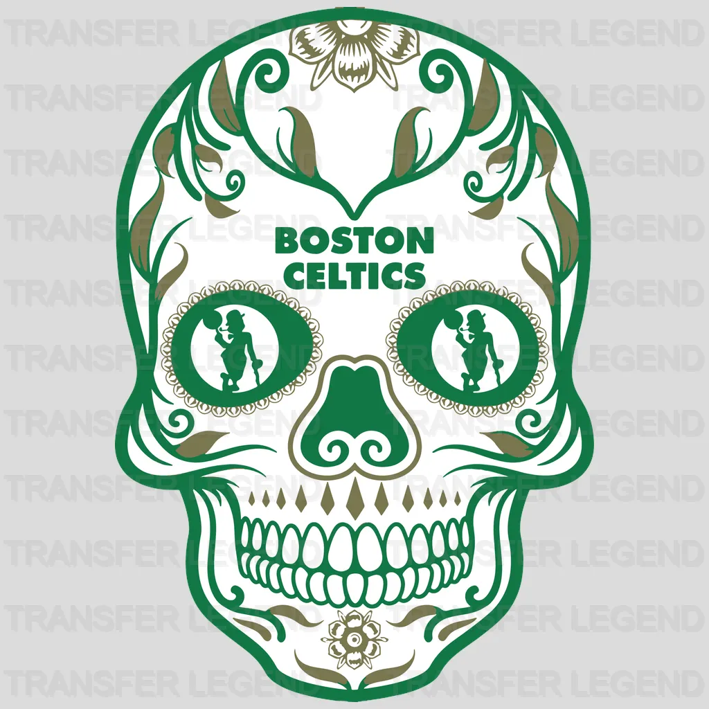 Boston Celtics Sugar Skull with Shamrocks NBA Design - DTF Heat Transfer