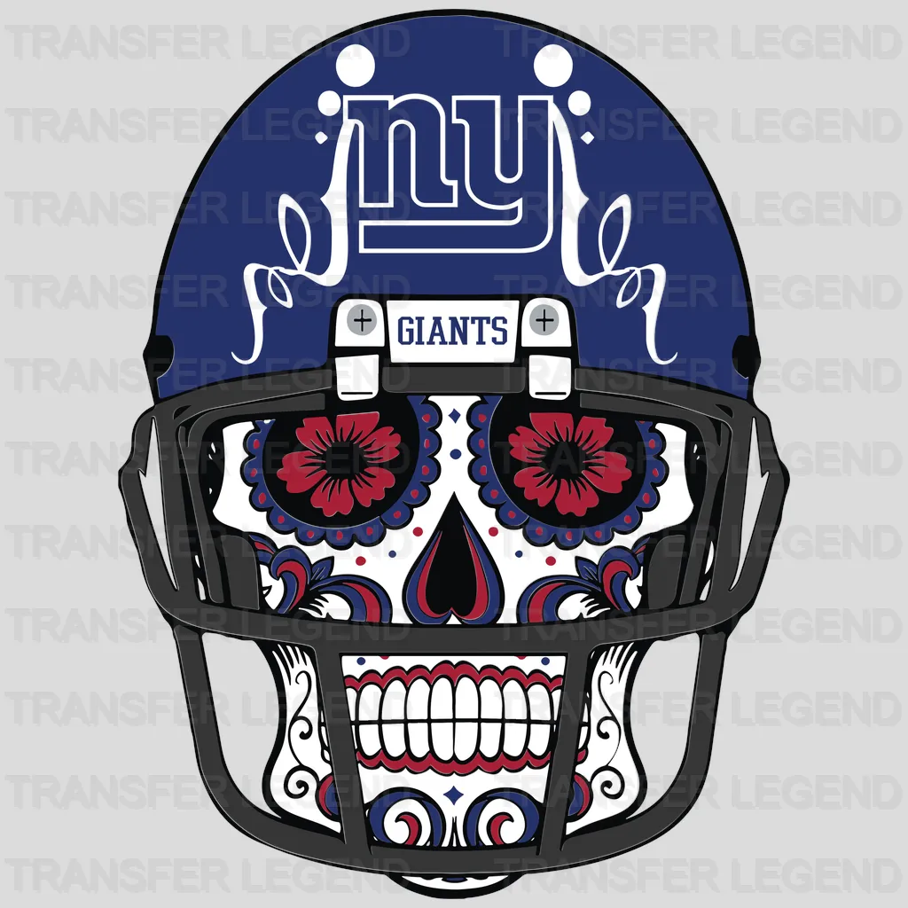 New York Giants skull helmet mashup in team colors, NFL design - DTF Heat Transfer