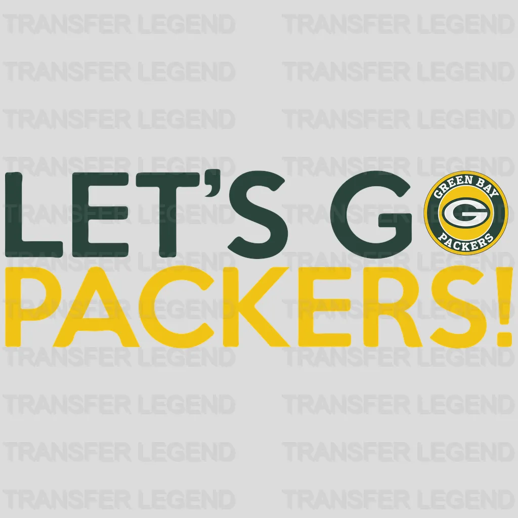 Green Bay Packers “Let’s Go Packers!” text with team logo, NFL design - DTF Heat Transfer