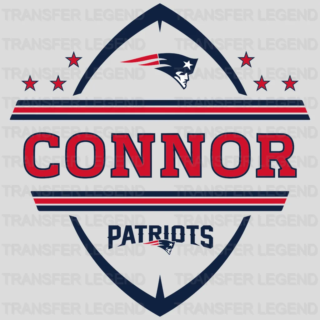 New England Patriots custom ‘Connor’ shield badge with star accents, NFL design - DTF Heat Transfer