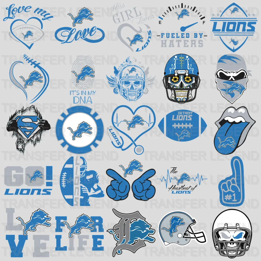 Detroit Lions Icon Collage Badge NFL Design - DTF Heat Transfer