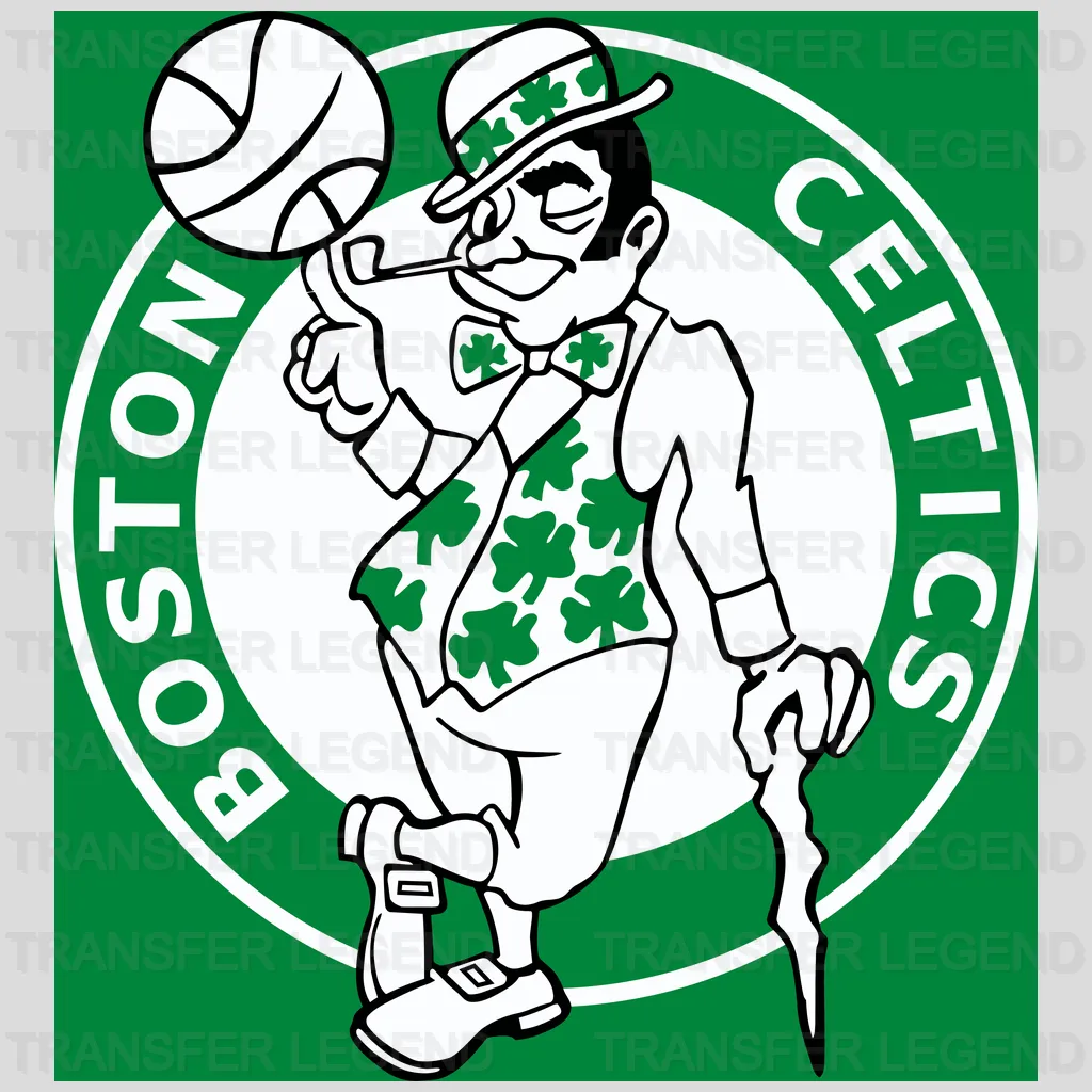 Boston Celtics Inverted Lucky the Leprechaun Roundel (B/W) NBA Design - DTF Heat Transfer