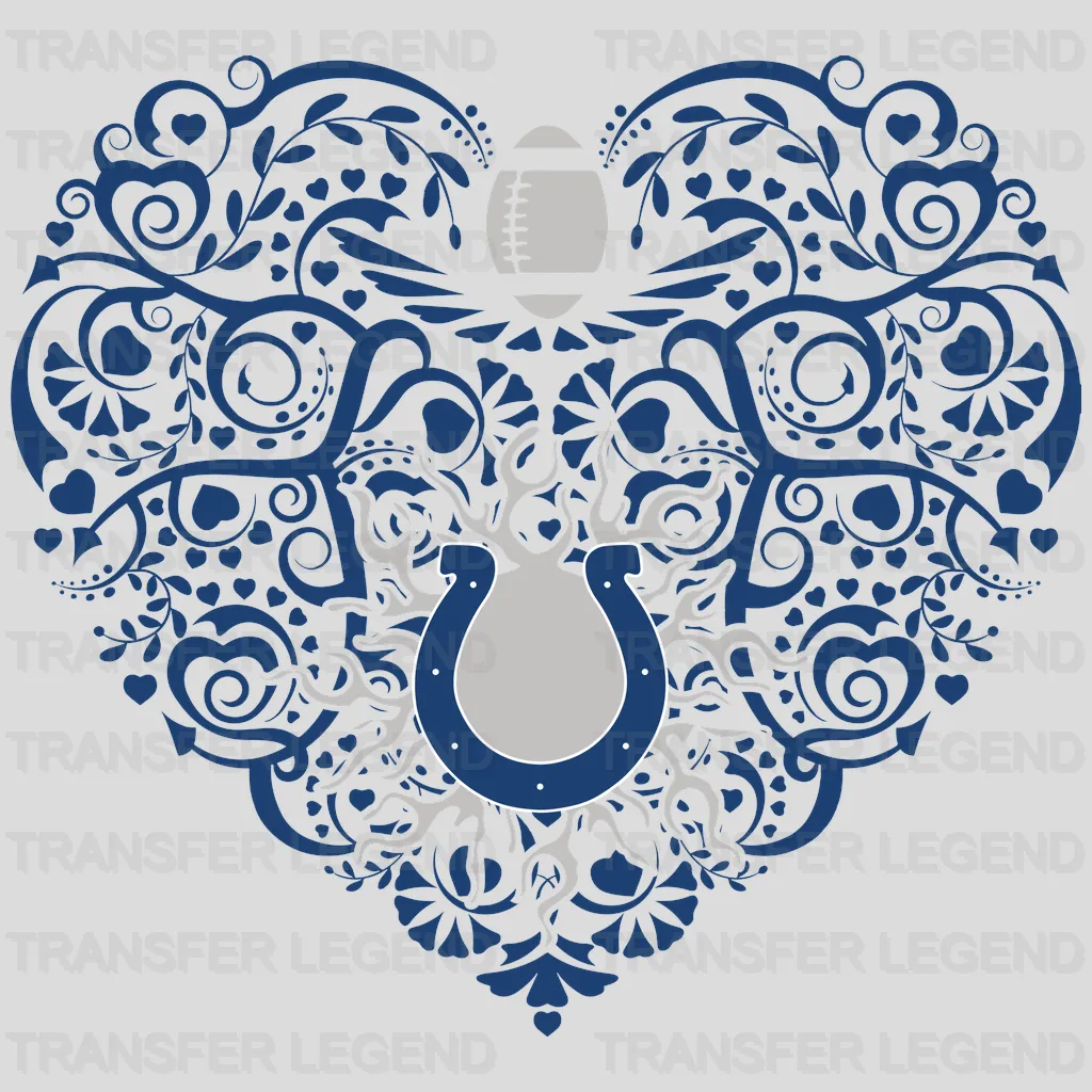 Indianapolis Colts Ornamental Floral Heart & Horseshoe NFL Design - DTF Heat Transfer