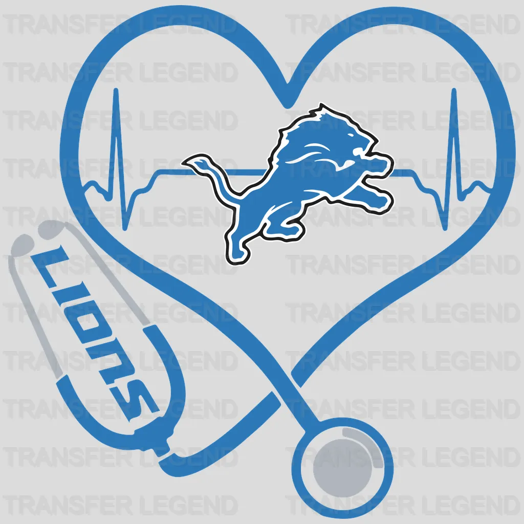 Detroit Lions Stethoscope Heart Emblem NFL Design - DTF Heat Transfer