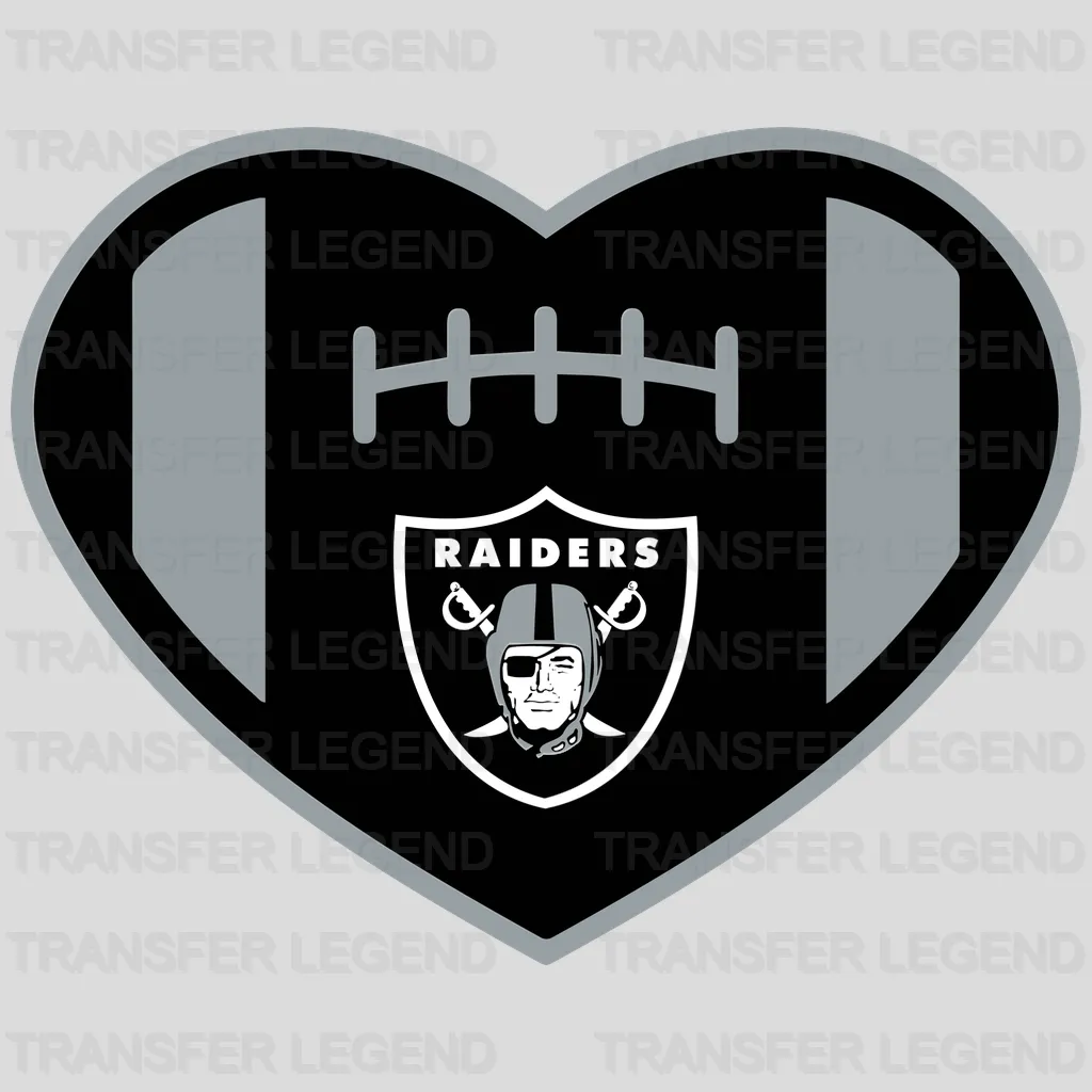 Las Vegas Raiders heart-shaped football icon framing team shield, NFL design - DTF Heat Transfer