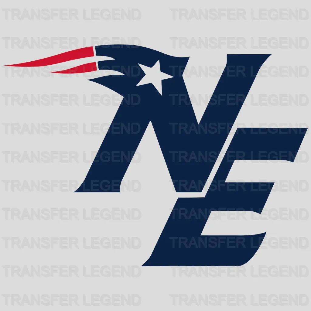 New England Patriots bold stylized ‘NE’ monogram block letters, NFL design - DTF Heat Transfer
