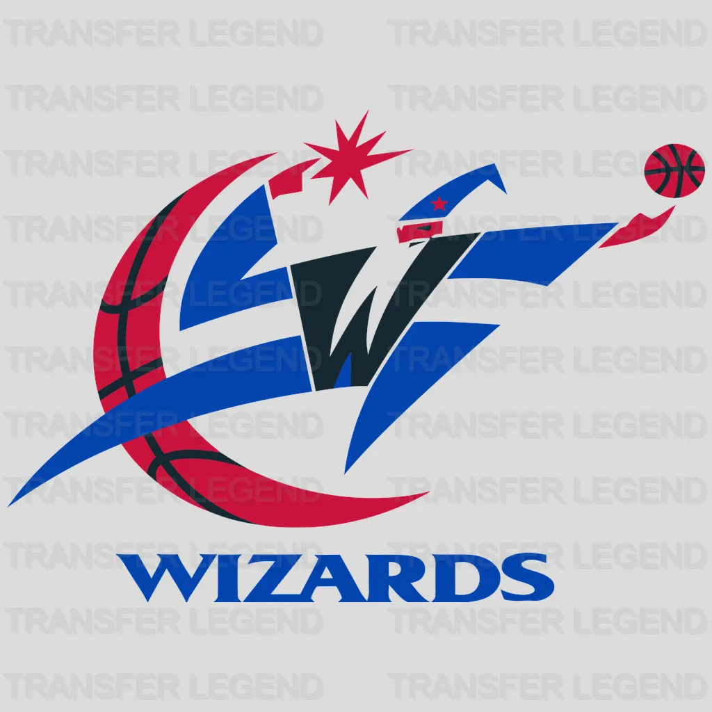 Washington Wizards Leaping Wizard Figure with Wordmark NBA Design - DTF Heat Transfer
