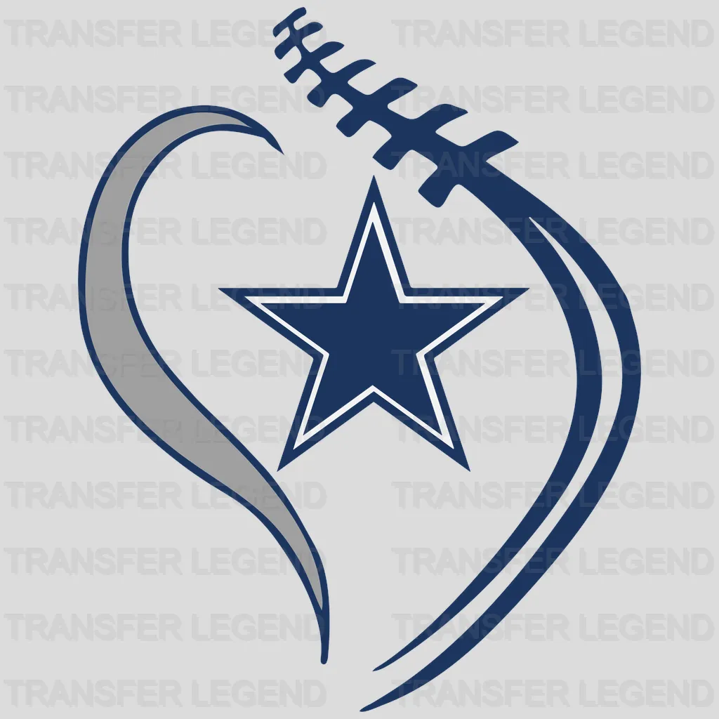 Dallas Cowboys Heart Silhouette with Star NFL Design - DTF Heat Transfer