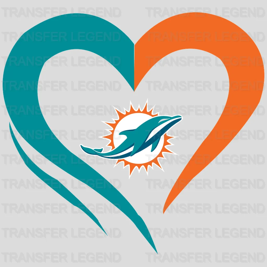 Miami Dolphins Dual-Tone Heart Emblem NFL Design - DTF Heat Transfer
