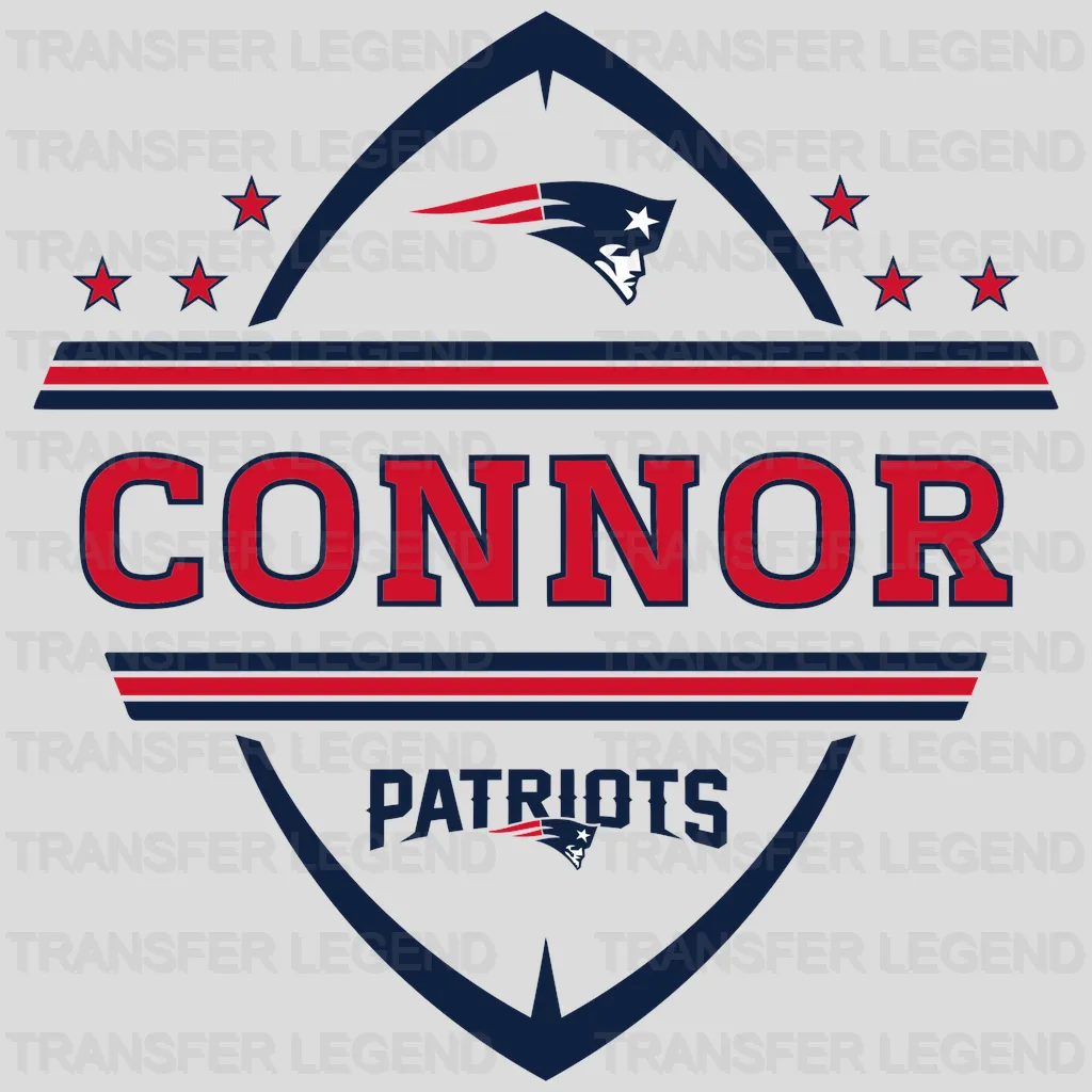New England Patriots personalized ‘Connor’ shield badge, NFL design - DTF Heat Transfer