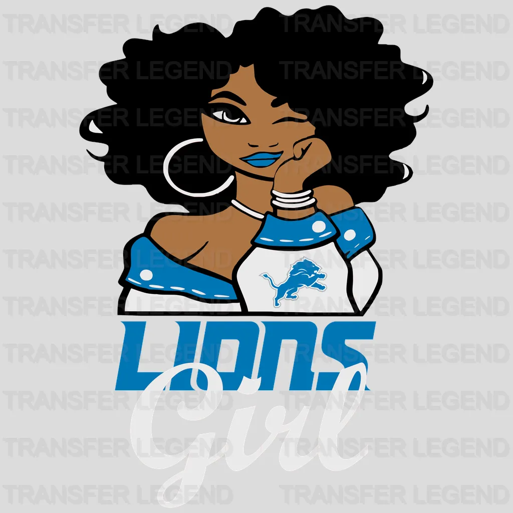 Detroit Lions Lions Girl Character Illustration NFL Design - DTF Heat Transfer