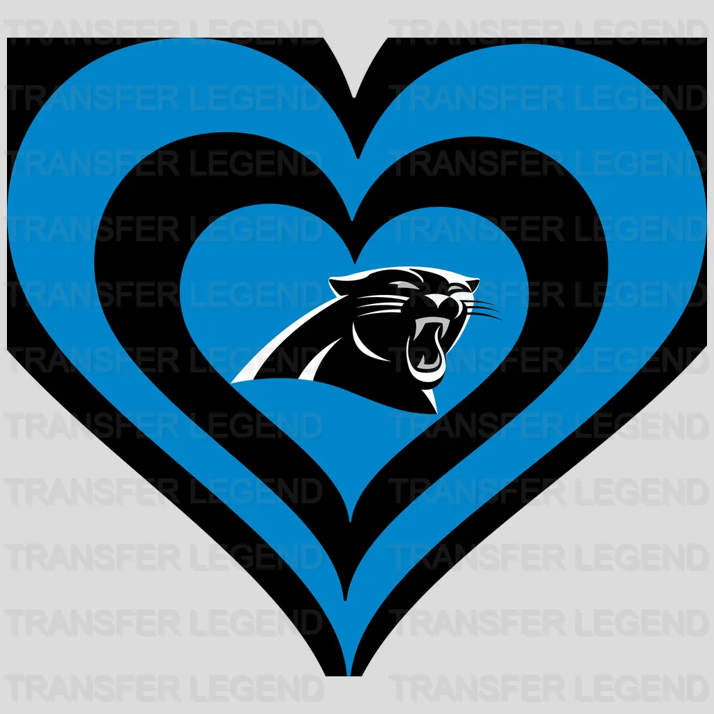 Carolina Panthers Heart Outline & Logo NFL Design - DTF Heat Transfer