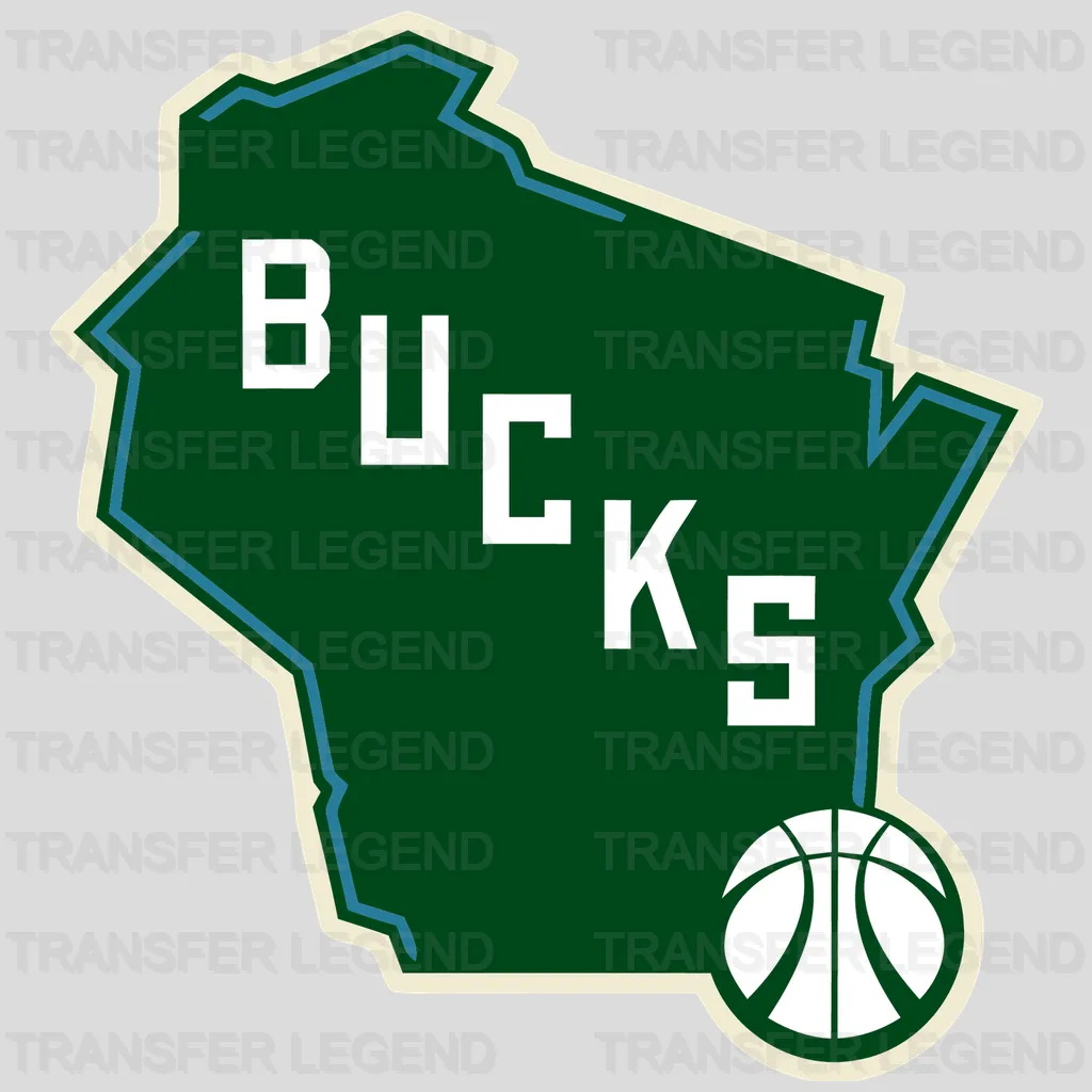 Milwaukee Bucks Wisconsin State Outline with BUCKS Lettering NBA Design - DTF Heat Transfer