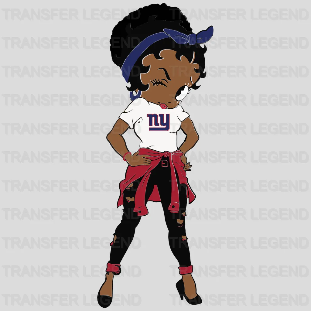 New York Giants standing cheerleader fan with pom‑poms, NFL design - DTF Heat Transfer