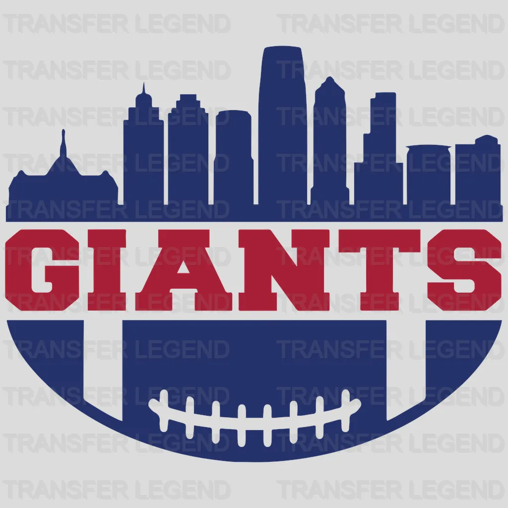 New York Giants bold “GIANTS” text filled with skyline, NFL design - DTF Heat Transfer