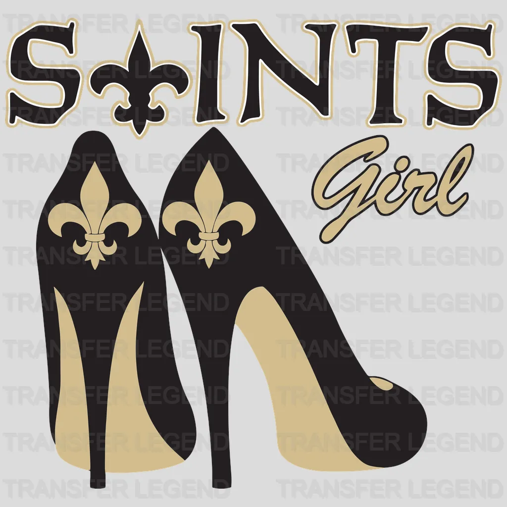 New Orleans Saints high‑heel graphic with “Saints Girl” text, NFL design - DTF Heat Transfer
