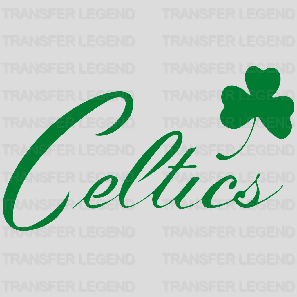 Boston Celtics Neon “Celtics” Script with Shamrock Glow NBA Design - DTF Heat Transfer