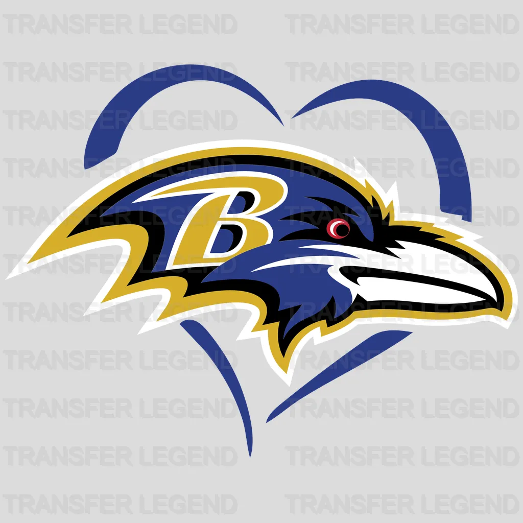 Baltimore Ravens Swoosh Heart Emblem NFL Design - DTF Heat Transfer