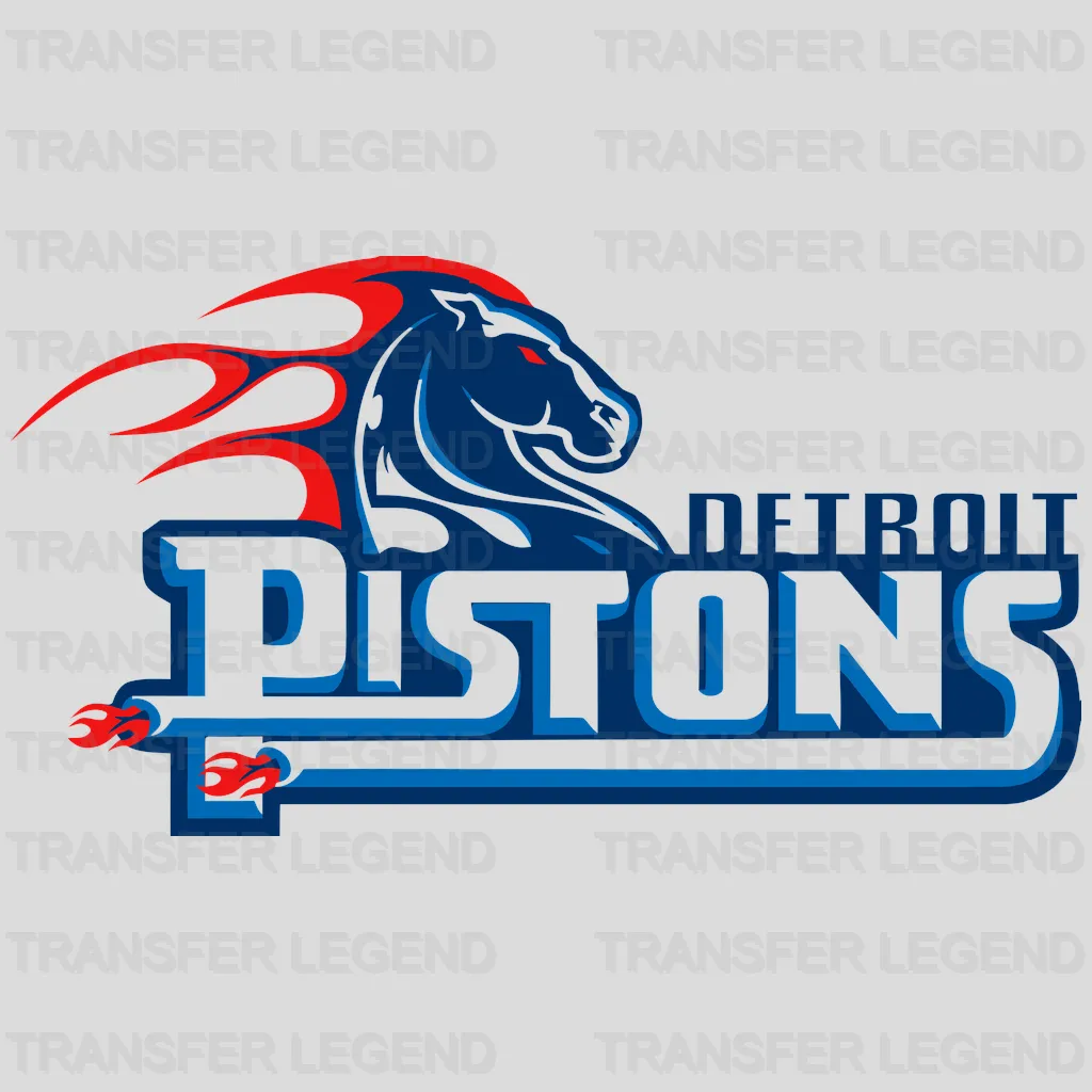 Detroit Pistons Neon Blue Wordmark with Flaming Horse NBA Design - DTF Heat Transfer