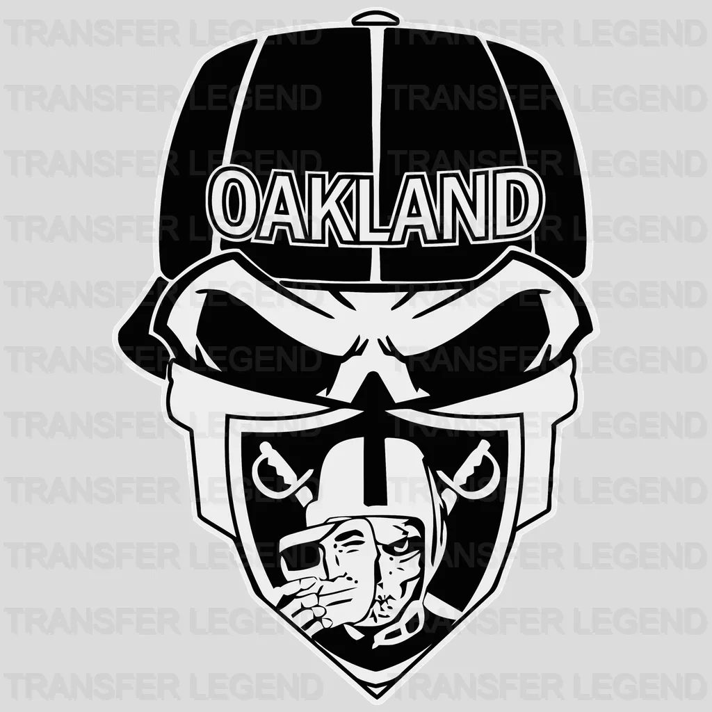 Las Vegas Raiders masked skull design with “Oakland” helmet overlay, NFL design - DTF Heat Transfer