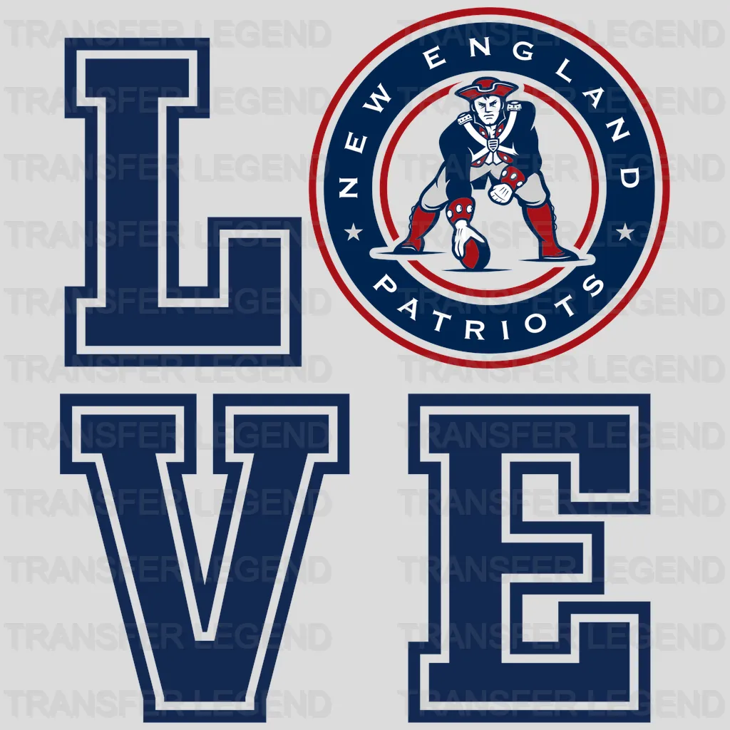 New England Patriots “LOVE” typography with pirate skeleton crest, NFL design - DTF Heat Transfer
