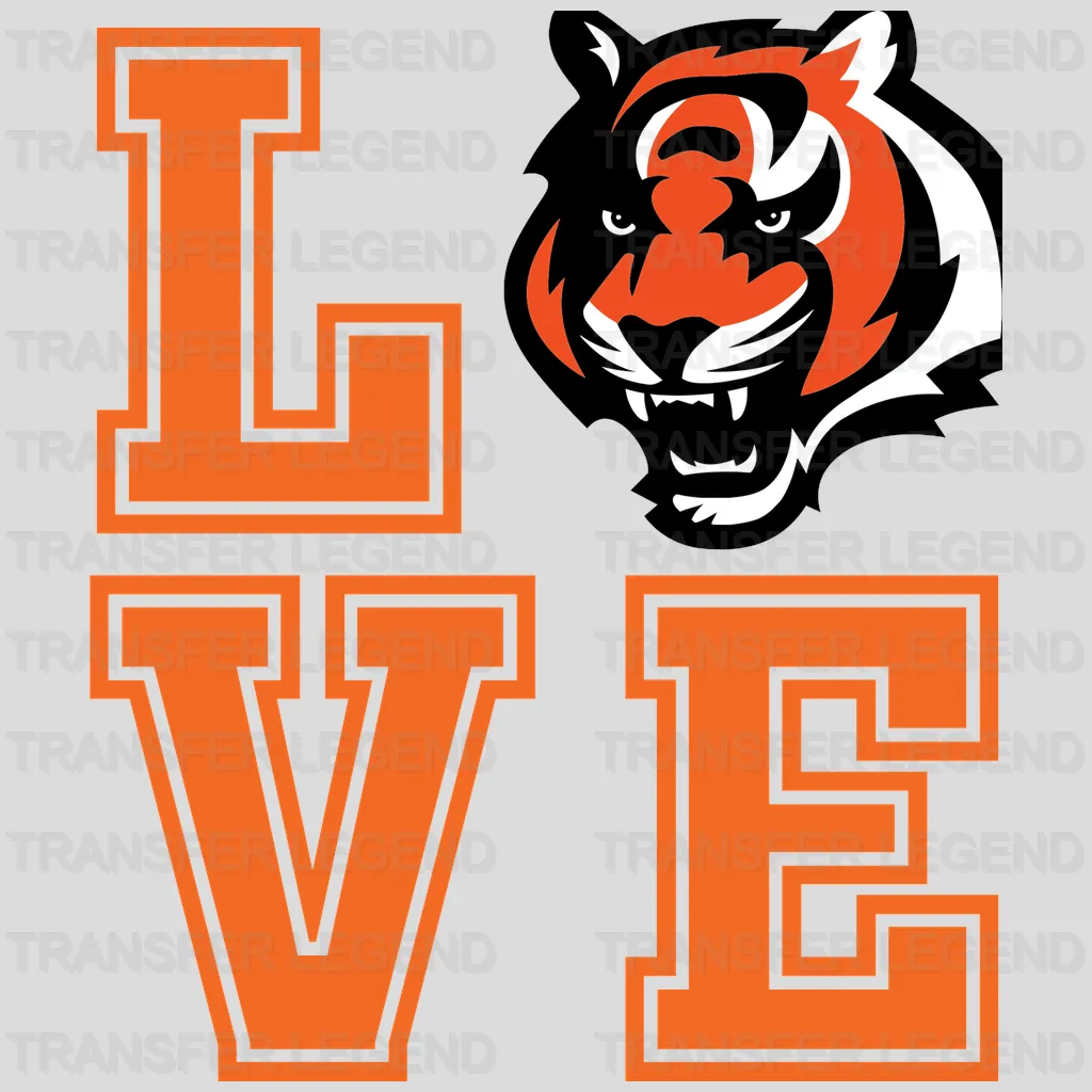 Cincinnati Bengals Love Letters Tiger Head NFL Design - DTF Heat Transfer