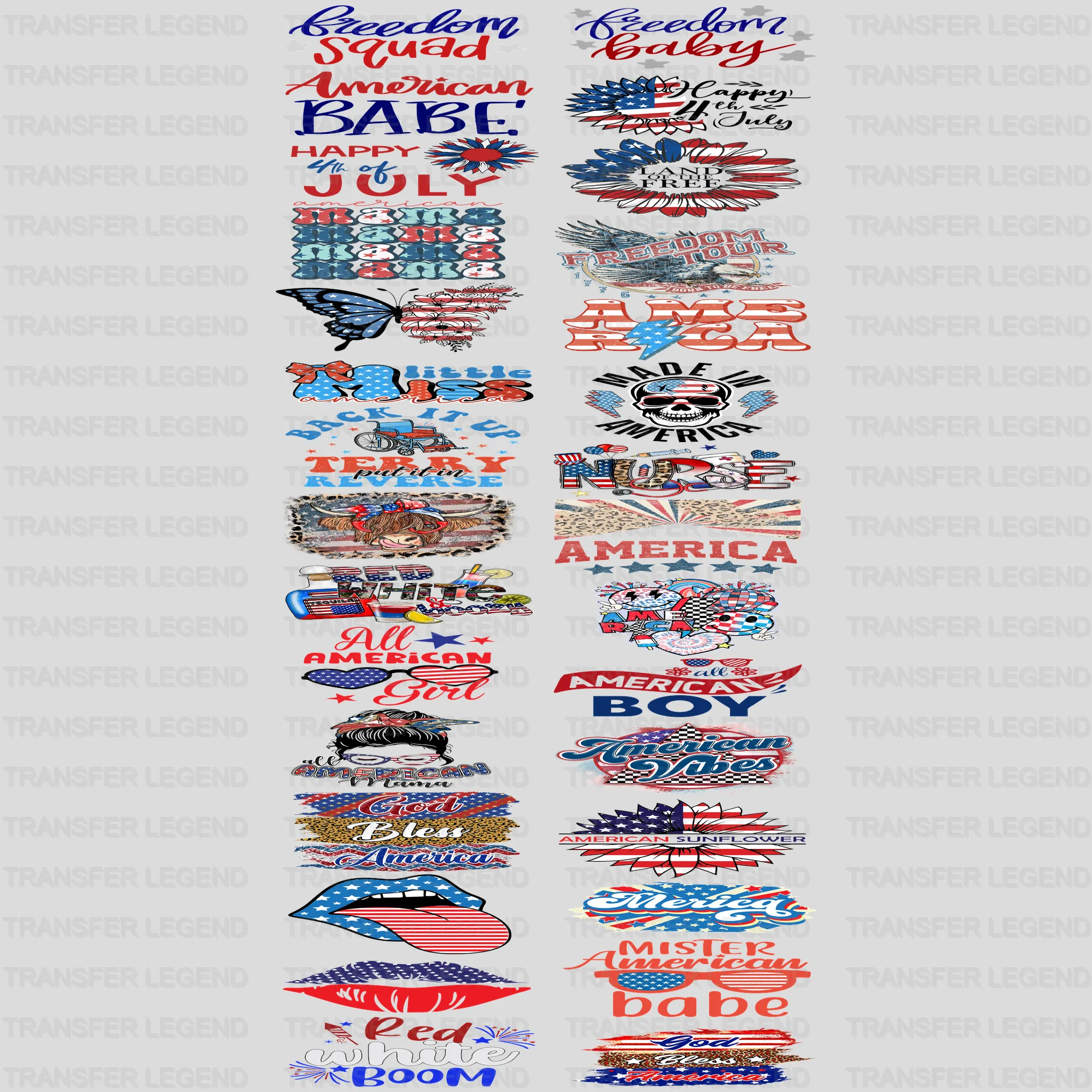 4th Of July Premade Gang sheet - 30 PCS 10 INCH - transferlegend