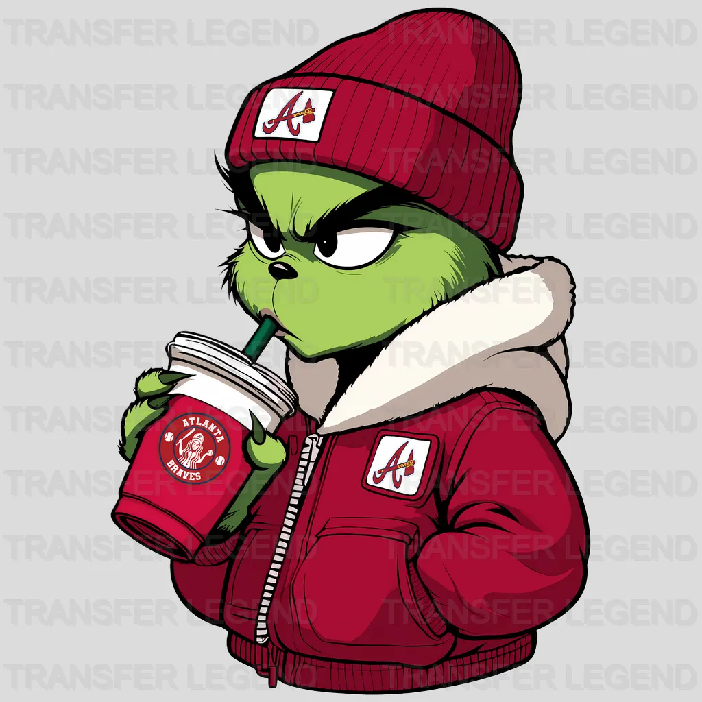 Atlanta Braves MLB The Grinch Drinking Coffee - DTF Iron On Transfer
