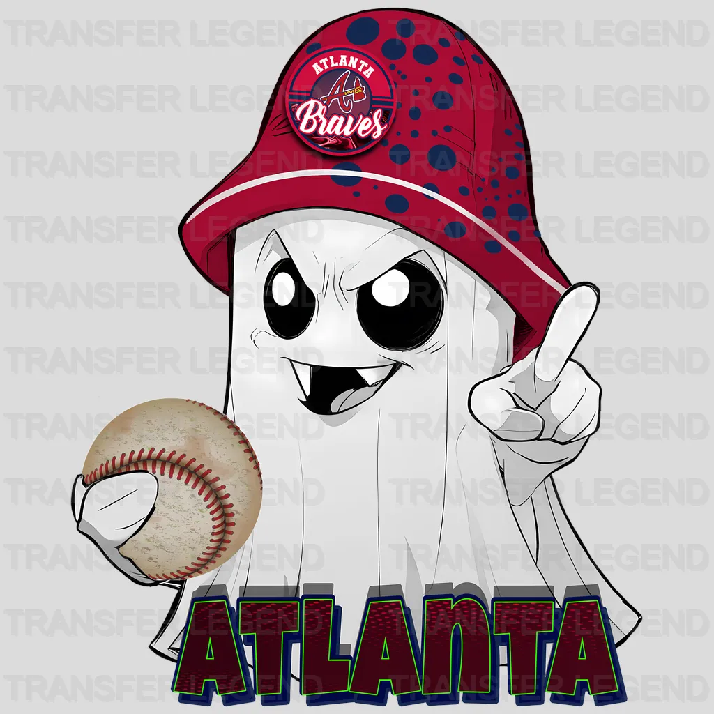 Atlanta Braves MLB Cute Ghost With Hat Halloween - DTF Iron On Transfer